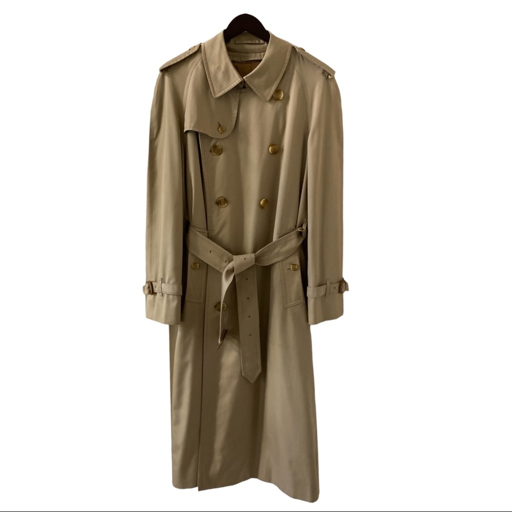 Burberry Double Breasted Long Khaki Trench Coat w/Removable Wool Lining Size 44 - Picture 3 of 16